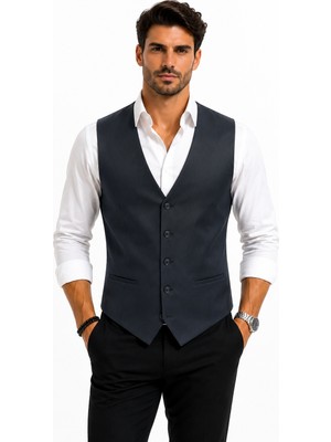 Mentor Regalo Erkek Yelek V Yaka Lacivert Düz 54013