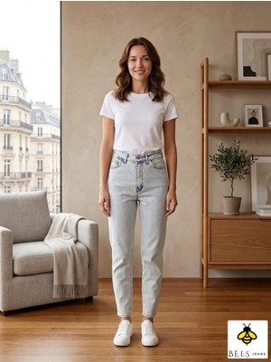 Bees Jeans Kadın Snow Kot Rengi Mom Fit Rahat Kalıp Yüksek Bel Denim