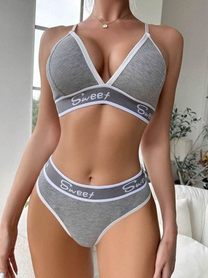 İlkyaz Fashion Ieg™ Kadın Gri Sweet Sütyen Kilot Takımı 5198