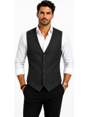 Mentor Regalo Erkek Yelek V Yaka Siyah Armürlü 54119