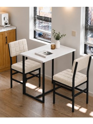 Valu Home 2 Kişilik Mutfak Masa Takımı Masa ve Sandalye Seti Balkon Masası Cafe Masa Takımı Yemek Masası Seti Krem Sandalye