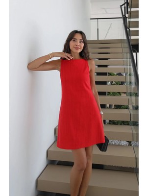 Havoş Kırmızı Antoryum Keten Elbise