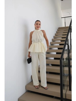 Havoş Açık Sarı Veral Bluz Pantolon Keten Takım