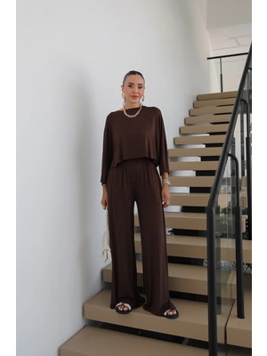 Havoş Kahverengi Cora Bluz Pantolon Takım