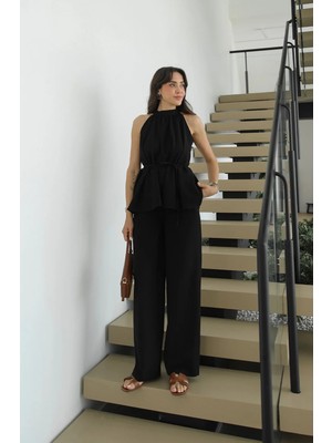Havoş Siyah Veral Bluz Pantolon Keten Takım