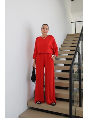 Havoş Kırmızı Cora Bluz Pantolon Takım