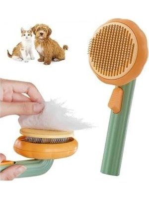 Get Store Tineke Bal Kabağı Tasarımlı Otomatik Temizlenen Tuşlu Evcil Hayvan Fırçası Kedi Köpek Tüy Toplayıcı Tarak