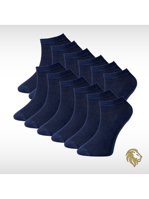 Lion Monroe Saf Bambu 4 Mevsim Erkek Patik Düz Kısa Lacivert Çorap Dikişsiz Premium Hediye Kutulu 12'li Comfort Series L5952AZNP