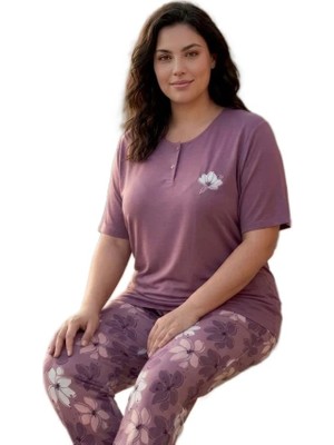 Bipamuk Lunalle Tasarım  Büyük Beden Kadın Kısa Kol Pijama Takımı Penye Modal 3xl–6xl