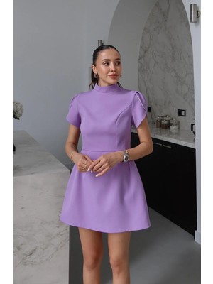 Havoş Lila Tulip Sleeve Sırt Detaylı Elbise