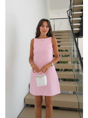 Havoş Pembe Antoryum Keten Elbise