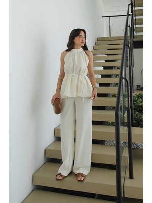 Havoş Natural Veral Bluz Pantolon Keten Takım