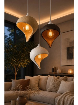 the mr east Beton Görünümlü 3’lü Damla Sarkıt Avize 30X22CM Plastik Loft Iskandinav Bohem Ayarlanabilir Yükseklik Toz Tutmaz A Sınıfı (Krem, Beyaz, Siyah)