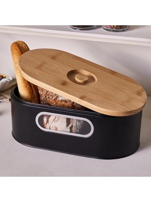 Aesco Çelik Ekmek Kutusu ve Bambu Kesme Tahtası - 33,5 x 17,5 x 12,8 cm