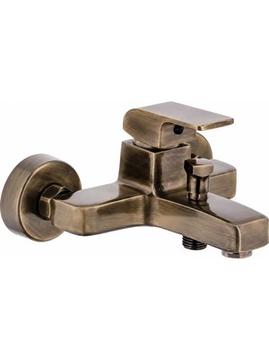Vitrinbanyo Antik Gold Banyo Bataryası Fırçalanmış Antik Duş Bataryası Kare Tasarım Banyo Armatür Antik