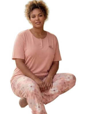 Bipamuk Bellamora Tasarım  Büyük Beden Kadın Kısa Kol Pijama Takımı Penye Modal Yumuşak Dokulu 3xl–6xl