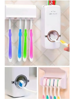 Aesco Diş Macunu Sıkacağı ve 5'li Fırça Tutucu, Banyo Kullanımına Uygun