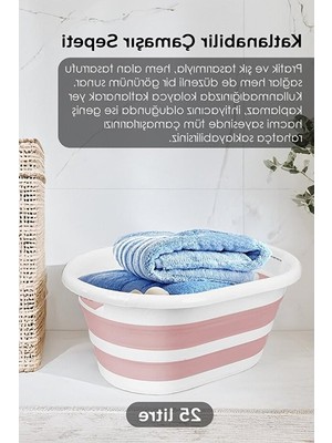 Aesco 25 Litre Kapasiteye Sahip Katlanabilir Pembe Silikon Çamaşır Sepeti