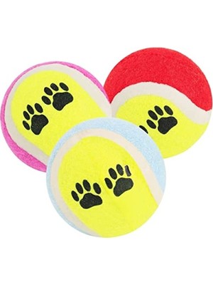 Aesco Renkli Desenli Tenis Topu - 3'lü Set, Kedi & Köpek Oyuncağı