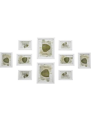 Aesco Songmıcs 10 Fotoğraf Çerçevesinden Oluşan Resim Çerçevesi Seti - 2 Adet 20 x 25 Cm, 4 Adet 13 x 18 cm ve 4 Adet 10 x 15 cm Ahşap Bordür Beyaz RPF310W