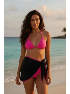 İlk El Grup Ieg™ Kadın Fuşya Siyah 3’lü Pareolu Bikini Takımı