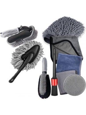 Get Store Profesyonel Mikrofiber 9 Parça Araç Temizleme Seti Araç Lastik Torpido Jant Yıkama Seti Araç Fırca Seti