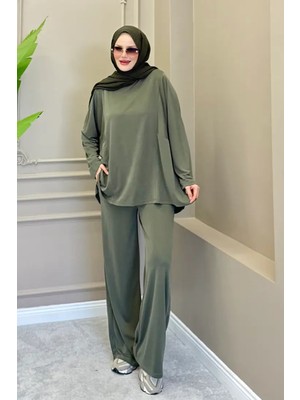 Balenbi Oversize Cupra Pike Kumaş Tesettür Ikili Takım Cepli Tunik Bol Paça Pantolon 1215