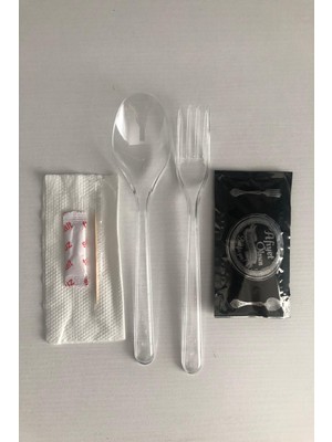 Empressco Pratik ve Temiz 100'LÜ Plastik Çatal, Kaşık, Mendil, Kürdan, Tuz Seti