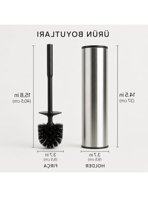 Aesco Alper Banyo Krom Klozet Fırçası, Paslanmaz Görünümlü Tuvalet Fırçası, Siyah Saplı Modern Wc Fırçalık, Banyolar Için Kompakt ve Şık Tasarım