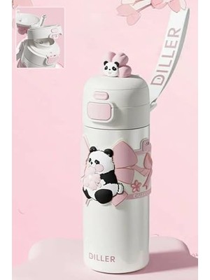 Get Store Dıller 480 ml Tek Kapak Çift Kullanım Pipetli/pipetsiz Taşıma El Askılı Vacum Cup/çelik Termos -FFD9317-480