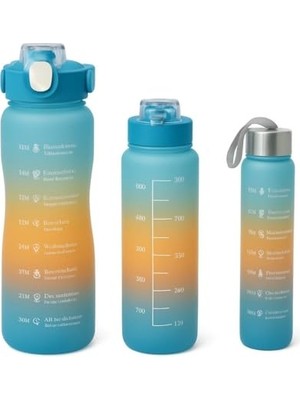 Get Store 3’lü Renkli Suluk Seti – Motivasyonlu Spor Matara Seti | 2l, 900ML ve 300ML Su Şişesi | Sızdırmaz, Dayanıklı, Şık Tasarım (Mavi-Turuncu)