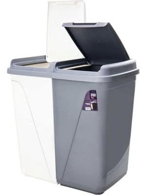Aesco Gri-Beyaz Çift Gözlü Plastik Çamaşır Sepeti, 90 Litre Kapasite ile Kullanım Kolaylığı
