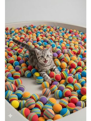 Aesco Renkli Zıplayan Kedi Oyuncağı Seti - 50'li Sünger Top Kova