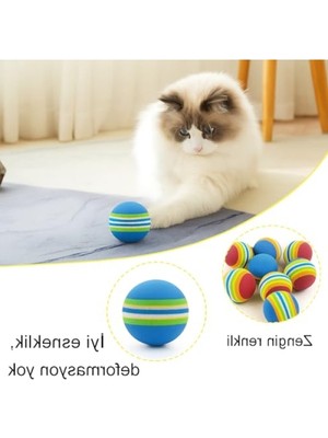 Aesco Sünger Kedi Oyuncak Top Seti – 4'lü Renkli ve Hafif Toplar