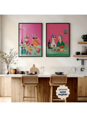 Persona Istanbul Artificial Collection "pembe Parti" - 2'li Pop-Sürrealist Poster Seti (Çerçevesiz)