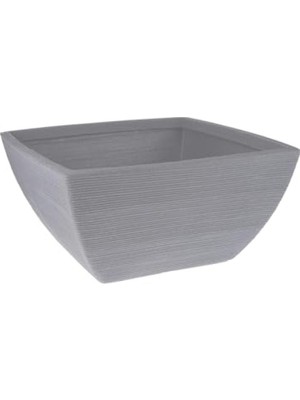 Aesco Yivli Gri Plastik Kare Saksı, 52X52X25 cm