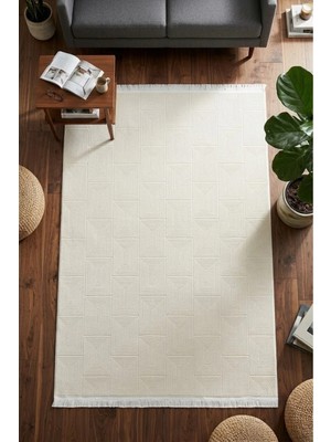 Merinos Vista Beyaz Renk %100 Akrilik Geometrik Desen Yumuşak Dokulu Salon Oturma Odası Halısı 63237-63