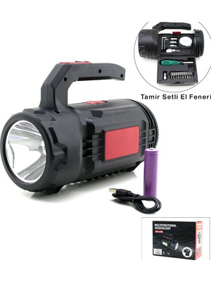 Go İthalat 2in1 19PCS = Tamir - Hırdavat Seti El Fener - Projektör LED + Cob USB - Type-C - Pil Şarjlı HS-310 (5250)