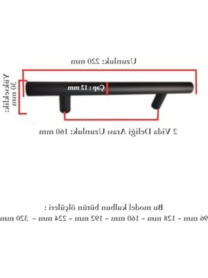 Aesco Mat Siyah Paslanmaz Metal Kulp, Farklı Uzunluk Seçenekleri ile