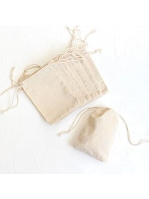 Aesco Krem Renk Bağcıklı Ham Bez Kese, 10X15 cm Boyutunda 10 Adet