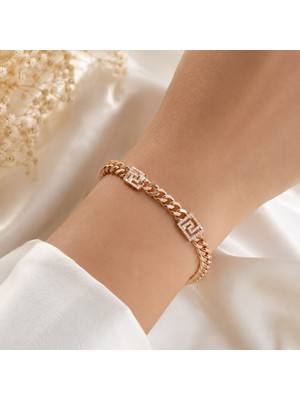 Xp Jewelry Taşlı Kare Labirent Bileklik Rose Gold Premium