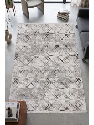 Merinos Vista Gri %100 Akrilik Gri Desenli Kesme Halı Yolluk Antre Koridor Salon Halısı 36892-98