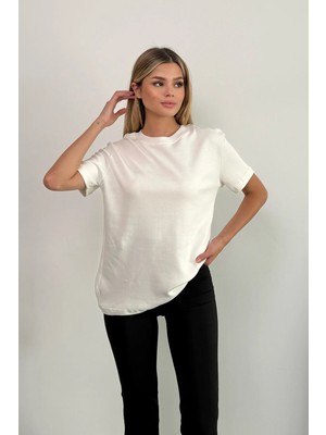 Giysa Kadın Bisiklet Yaka Basic T-Shirt Ekru - 26Y 26118