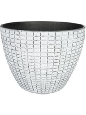 Aesco Beyaz Desenli 22 cm Plastik Saksı