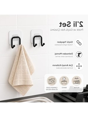 Aesco Yapışkanlı Kancalı Askılık, 2 Adet Set ile Pratik Kullanım