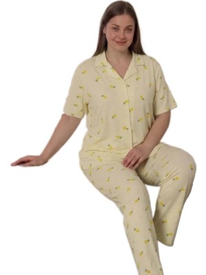 Bipamuk Rosavelle Tasarım Gömlek Yaka Büyük Beden Kadın Kısa Kol Pijama Takımı 3xl–6xl