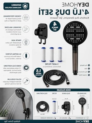 Aesco 4'lü Set Filtreli Duş Başlığı, 150 cm Hortum, Yedek Filtreler ile Birlikte