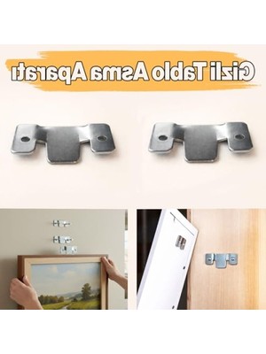 Aesco Gizli Tablo Asma Askısı - 2 Adet Metal Duvar Tipi Çerçeve Askı Aparatı