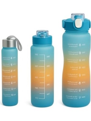 Aesco Motivasyonlu Spor Matara Seti, 900ML ve 300ML Su Şişesi