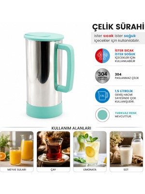 Go İthalat Turkuaz - Paslanmaz Çelik Sıcak - Soğuk Çelik Sürahi (5250)